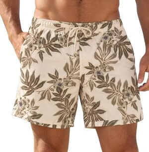 MERONA Men's XL ( 38-42") White/Moss Floral Brief Lined Trunks